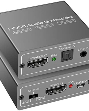 HDMI Audio Embedder Inserter Digital Analog Audio + DVI to HDMI Support TOSLINK Optical 3.5mm Jack AUX Sound Input 4K60Hz 18Gbps HDR HDCP2.2