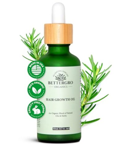 BetterGRO Organic Hair Growth Oil – Herbal & Natural Blend with Rosemary, Black Seed, Amla, Pumpkin Seed & More – Supports Growth, Strengthens Roots, Vegan & Cruelty-Free (1.7 fl oz)