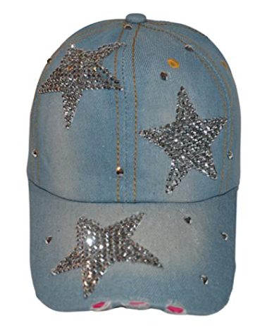 Popfizzy Bling Baseball Cap for Women and Girls, Fun Bedazzled Hats, Shiny Rhinestone Denim and Diamond Hat, Sparkly Gifts