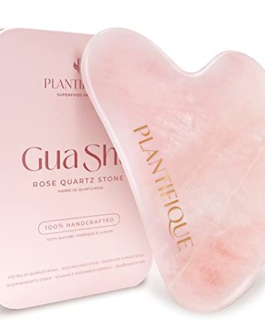 PLANTIFIQUE Rose Quartz Gua Sha Tool – Anti-Aging Face Massager & Jawline Shaper for Skincare Routine – Facial Massage & Skin Care Gift