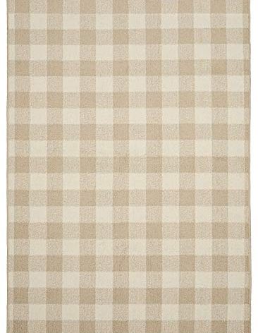 Garland Rug Country Living – Checkered Buffalo Plaid Design, Non-Slip Rubberback, Traditional 5x7 Area Rug for Living Room, Bedroom, Kitchen, Dining Room,Nursery,Tan/Ivory