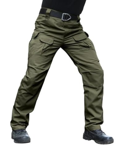 Hiwise Men's Stretch Tactical Pants Water Resistant Ripstop Cargo Pants Outdoor Lightweight EDC Work Hiking Pants (Army Green, 44WX30L)