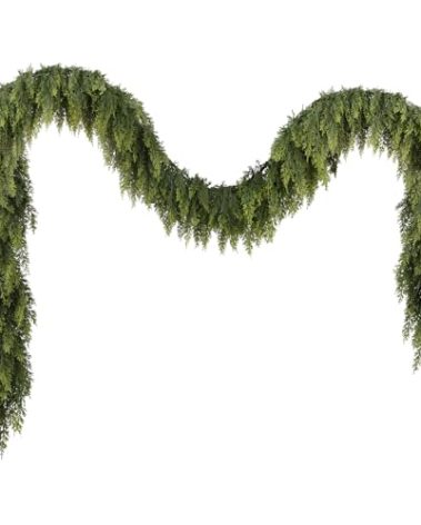 N&T NIETING 9ft Christmas Cedar Garland with Realistic Soft Thickness Pine, Artificial Green Faux Cedar Pine Garland for Fireplace Mantle Fireplace Indoor Outdoor Holiday Party Home Decoration