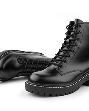 ICHIGO Women’s Fashion Ankle Booties Causal 8-Eye Side Zipper Lace-up Combat Boots(Black 8)