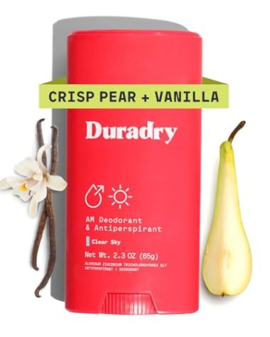 Duradry Clinical-Strength Antiperspirant Deodorant for Women and Men – Clean Formula with Natural Ingredients for Odor and Excessive Sweat Protection – Clear Sky (Crisp Pear + Vanilla)
