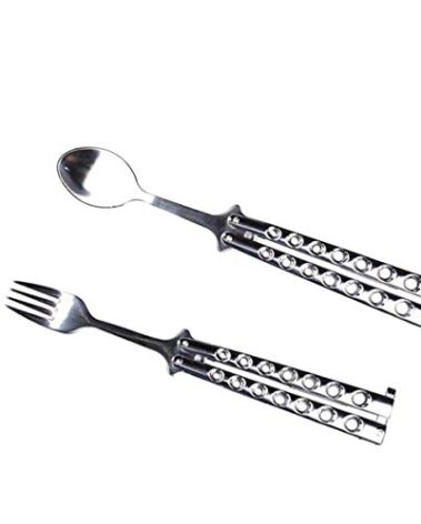 Butterfly Fork and Spoon Set for Hunting, Camping and Hiking Purposes. (Silver)