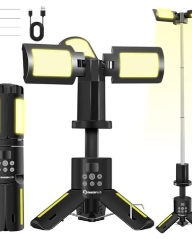 SakerPlus Portable Camping Lights with Stand, 5000LM Rechargeable LED Flashlight, 9 Color Modes, Collapsible Camping Lantern Tent Light with Magnetic Base for Power Outages, Camping & Emergency(Black)