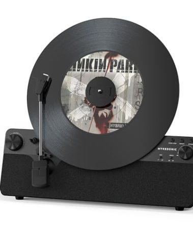 Vertical Automatic Record Player Bluetooth, MYKESONIC Belt Drive Vinyl Turntable, Magnetic AT-3600L Cartridge, Bluetooth in & Out, Hi-Fi Stereo Speakers, Aux in Headphone, RCA Out, Anti-Resonance