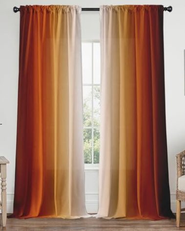 Burnt Orange Curtains 84 Inch Length for Living Room 2 Panel Set Burnt Orange and Terracotta Window Curtain Rust Orange Ombre Gradient Light Filtering Curtains Modern Abstract Drapes