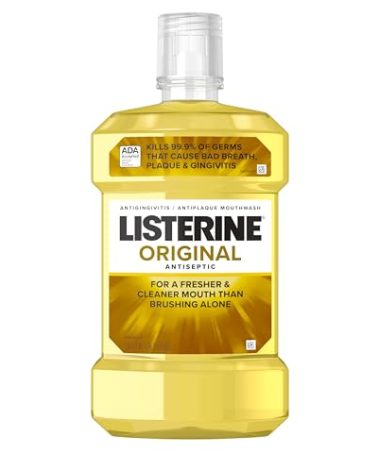 Listerine Original Antiseptic Oral Care Mouthwash to Kill 99.9% of Germs That Cause Bad Breath, Plaque and Gingivitis, ADA-Accepted Mouthwash, Original Flavored Oral Rinse, 1.5 L, 6 Pack