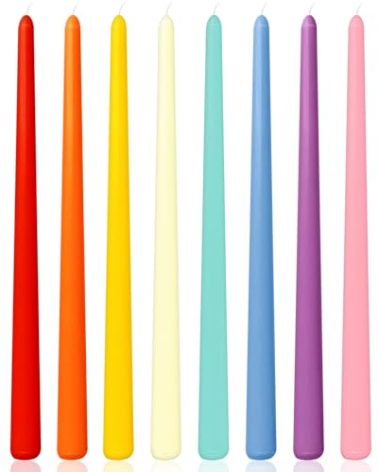 12 Inch Multi-Color Long Taper Candles for Home Decoration, 8 Pack Thin Dripless Candlesticks for Dinner Party Wedding Holiday