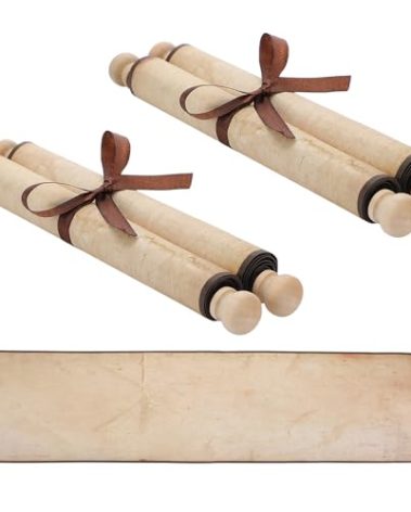 Epakh 2 Pack Blank Paper Scrolls 9 x 72 Inches Wrapped on Wood Rod for Writing, Drawing, Calligraphy, Wedding Vows, Cosplay Prop, Renaissance Festivals, Tabletop Role Playing Game(Old Color)