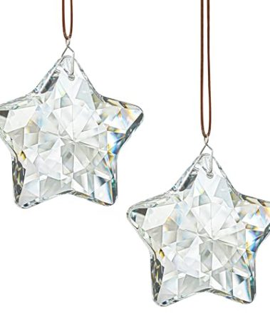 H&D HYALINE & DORA 2 Pcs 2" Crystal Sun Catcher Prisms for Windows Star Chandelier Crystals Clear Hanging Crystals for Patio,Chandelier,Garden Decoration