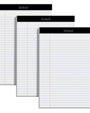 Oxford 8.5 x 11.75 Inch Legal Pads, 3 Pack, Wide Ruled on Both Sides, White Paper, 50 Perforated Sheets Per Writing Pad, Proudly Made in the USA (1017036)