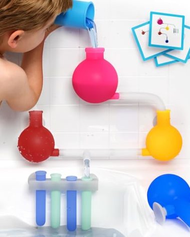 Aqualab Bath Toys for Kids Ages 4-8 - Science Themed Wall Suction Silicone Bath Toy – Includes Beaker, Flasks, and Test Tubes