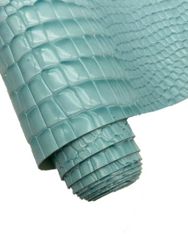 Embossed Alligator Synthetic PU Fabric, 12 x 54 inch Crocodile Vinyl Faux Leather Sheets for DIY Crafts Hair Bows Bags Handicrafts-Sky Blue