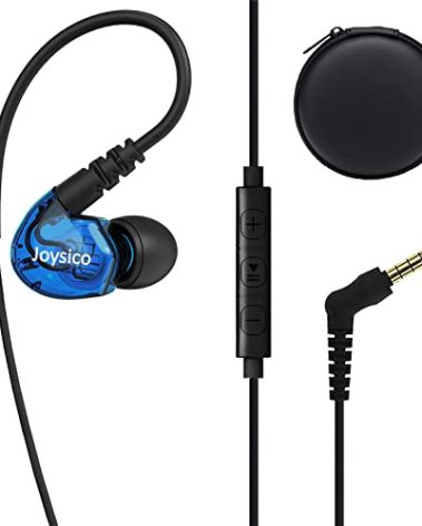 Stereo-to-Mono Single earbud with Mic and Control, Wired One Ear Earphone Headset w Over Ear Hook & Case for Cell Phones Laptop, In-ear Mono Headphone for Driving Sport Running Cycling, Right Ear Only