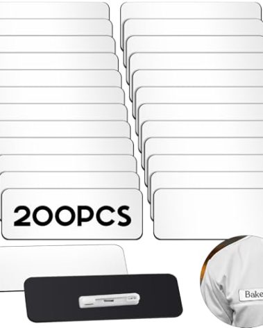 Breling 200 Pcs Name Tags with Pin 1 X 3 Blank Name Tags Badges DIY ID Badge Engraved Label Pin for Office School Retail Stores Employee Students Workers(White)