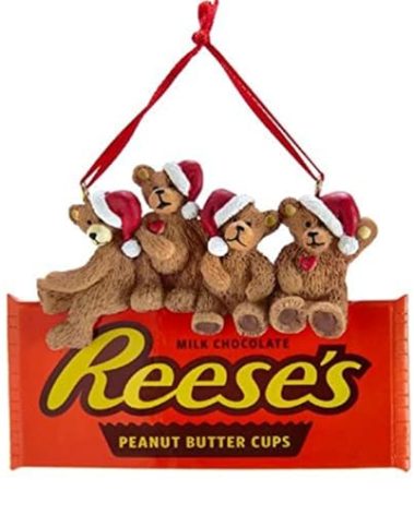 Kurt Adler Hershey's Bears on Reese's Chocolate Ornament, resin, paint/mica
