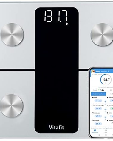 Vitafit Smart Bathroom Scale Body Weight, High Accuracy Assured by Weight Scale Professional Factory Since 2001, App Sync 13 Body Composition Including BMI, Body Fat and Muscle, 400lb, LED, Silver