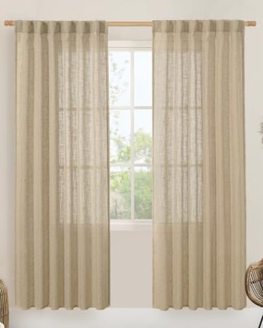LAMIT Linen Blended Curtains for Bedroom, Faux Linen Textured Light Filtering Drapes Back Tab and Rod Pocket Boho Burlap Panels for Farmhouse/Living Room, 2 Panels, 52 x 80 Inch, Brown