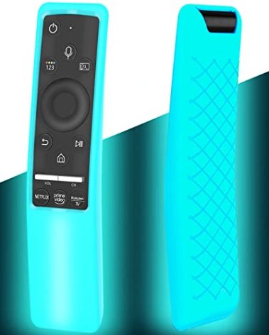 Case Compatible with Samsung Smart TV Remote Controller BN59 Series, Light Weight Silicone Cover Protector Shockproof Anti-Slip Remote Skin Sleeve - Black (Glow Blue)