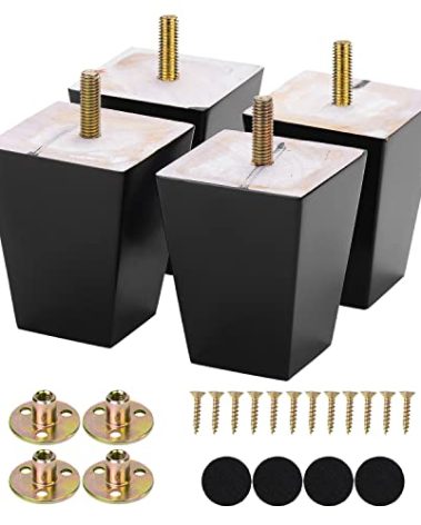 Michanco 3 Inch Black Sofa Legs Set of 4 Square Tapared Wood Furniture Feet for Couch Sofa Ottoman