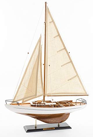SAILINGSTORY Wooden Sailboat Decor Yacht Model Ship with Antique Finish Ivory