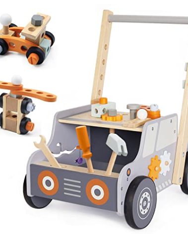 Labebe Baby Push Walker and Tool Bench - Wooden Activity Center for Toddlers 1-3 Years Old - Kids Workbench and Montessori Toys for Boys and Girls