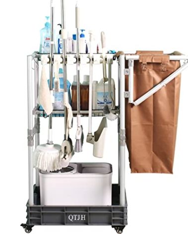 Janitorial cart Housekeeping cart Cleaning Cart on Wheels Housekeeping Caddy with Shelves Broom mop Holder