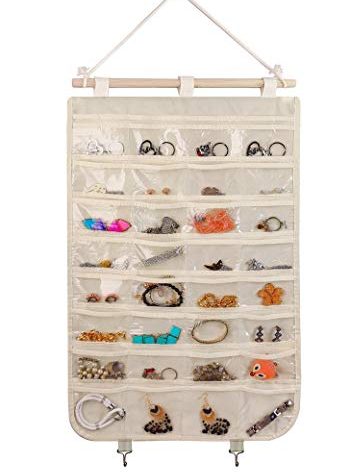 BB Brotrade Hanging Jewelry Organizer,Accessories Organizer,32 Pocket Organizer for Holding Jewelries (Beige-32 Pockets)