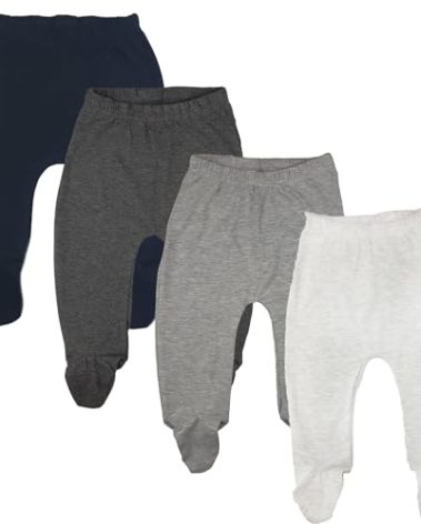 123 Bear Baby Soft Cotton Spandex Pants with Feet Multipack (Gray- 4-Pack, 6-9 Months)