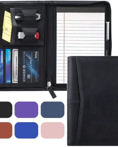 Gorbado Small Portfolio Organizer, A5 Zippered Business Portfolio, Junior Padfolio Folder Binder for Women & Men, 5 x 8 Writing Pad Included, Black