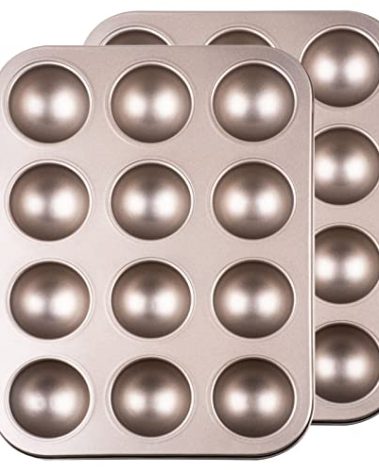 Yomvzake Donut Hole Baking Pan Set of 2, Mini Cake Pop Round Sphere Baking Mold Semi Sphere Tray Non-stick 1-3/4" Bite Size Half Ball Eyeball Cakes For Halloween Christmas Baking