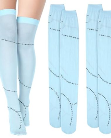 Cotwinter Halloween Sally Socks Costume Sally Stockings Scars Printed Socks Halloween Nightmare Costume Dress Up (2 Pairs)