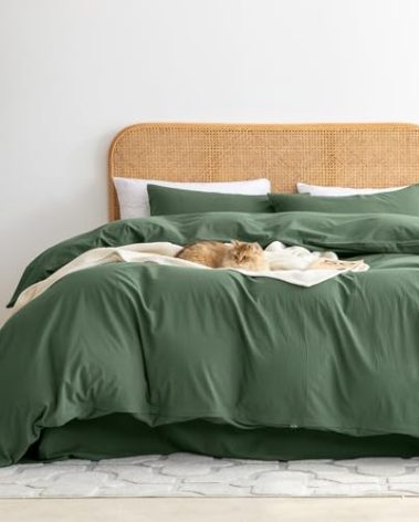 Ventidora Green 2 Piece Duvet Cover Set Twin Size,100% Organic Washed Cotton Linen Feel Like Textured, Luxury Soft and Breatheable Bedding Set with Zipper Closure(1 Comforter + 1 Pillowcases)