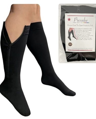 Presadee Premium Closed Toe 20-30 mmHg Firm Compression Zipper Leg Pain Socks (Black, L/XL)