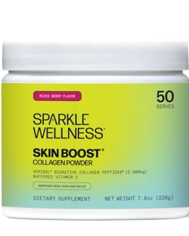 Sparkle Wellness VERISOL Bioactive Hydrolyzed Collagen Peptides | Collagen Powder Supplement with Vitamin C for Skin, Hair & Nail Health | Skin Boost (Mixed Berry) [50-Serves]