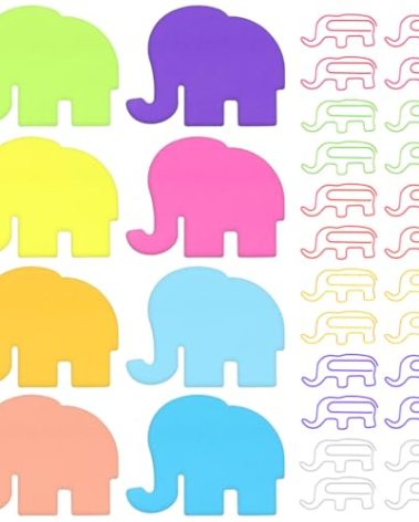 480 Sheets Elephant Sticky Notes Set with 48 Pcs Cute Paper Clips, Bright Colorful Self-Sticky Note Pads, Lover Gifts for Women, Cute Office Supplies - Desk Accessories for School, Office (8 Colors)