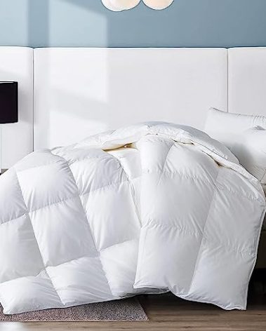 WhatsBedding Full Feather Comforter,Filled with Feather and Down, White Duvet Insert - Luxurious Hotel Collection Bed Blanket Comforter - 100% Cotton Shell- Full Size 82x86 Inch