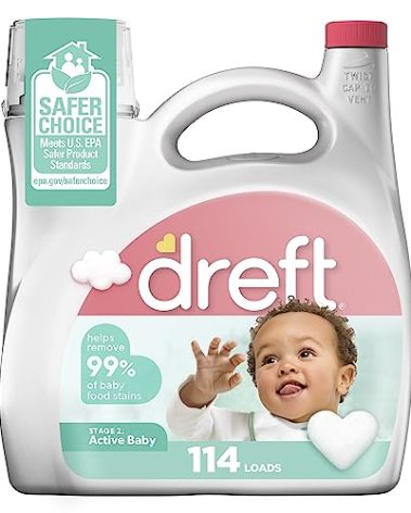 Dreft Stage 2 Active Baby Liquid Laundry Detergent, Helps Remove 99% of Baby Food Stains, Hypoallergenic, 114 loads
