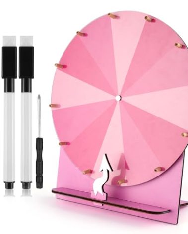 NQEUEPN Wooden Spinning Wheel, 11.4inch Prize Wheel Spinning Prize Wheel Tabletop Spinner Raffle Roulette for Fortune Game Carnival Trade Show (Pink)