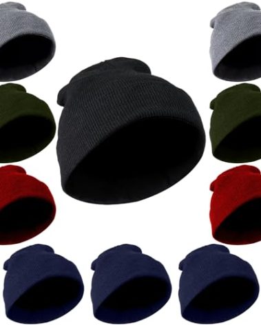 Trail Maker 10 Pack Knit Winter Hats - Bulk Hats for Kids, One Size Stretch Warm Beanies for Homeless, Foster Kids, Boys, Girls, Fall, Winter