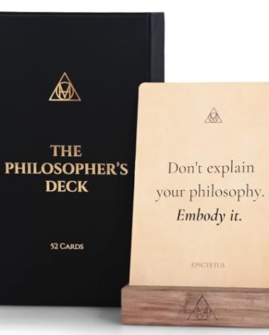 The Philosopher’s Deck - 52 Daily Stoic Motivational Cards with Display Stand and Journal Prompts Designed for Personal Growth, Gifts for Men and Women, Perfect Office Decor for Men