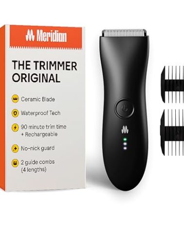MERIDIAN The Trimmer Original - Body Hair Trimmer for Men, Electric Shaver for Pubic Hair, Chest, Legs & Bikini, Waterproof & Rechargeable, Onyx