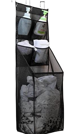 ALYER Multifunctional Over The Door Laundry Basket,Behind The Door Storage Organizer for Laundry,RV,Dorm,Bathroom,Bedroom,Pantry, Nursery,Kitchen,Black