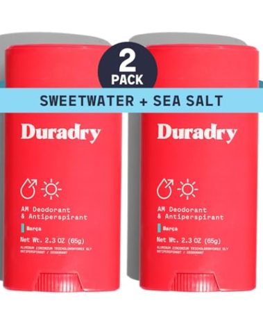 Duradry Clinical-Strength Antiperspirant Deodorant for Women and Men – Clean Formula with Natural Ingredients for Odor and Excessive Sweat Protection – Barca (SweetWater + Sea Salt) - pack of 2