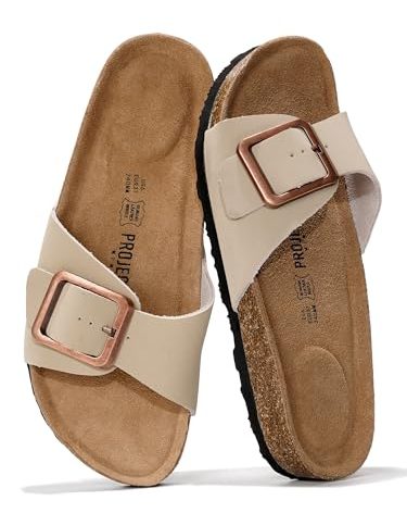 Project Cloud Genuine Leather Sandals Women Dressy Summer Beach Essentials - Flip Flops & Slides with Memory Foam Insole Womens Sandals Comfortable Footwear (Ibiza, Nude, 7)