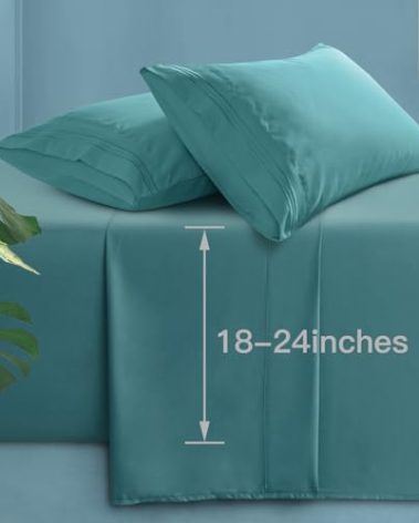 Manyshofu Extra Deep Pocket King Size Sheets - Hotel Luxury 1800 Thread Count Sheets & Pillowcases - Microfiber Bed Set up to 24" Mattress - Teal Bed Sheets 18-24 Inch Deep Pockets - 4 Piece