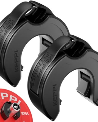 KeppiFitness Barbell Clamps, 2-Inch Aluminum Barbell Clips with Magnetic Storage, Fast Locking & Removal - OPENCOLLAR (Black)